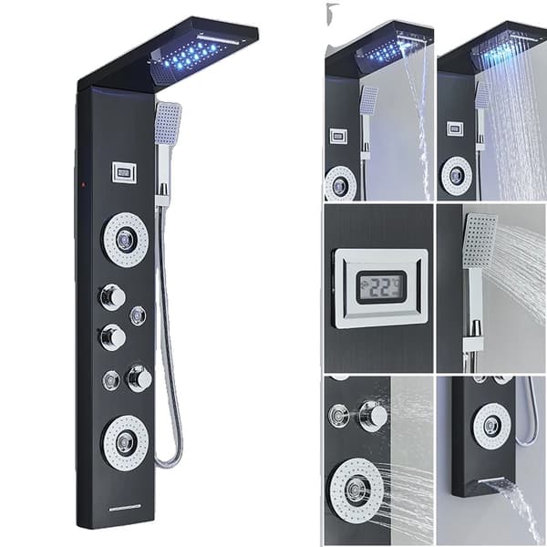 LED Bruserpanel Vandhane, Keramisk Ventilkern, Triple Håndtag Kontrol,sort-F-8029
