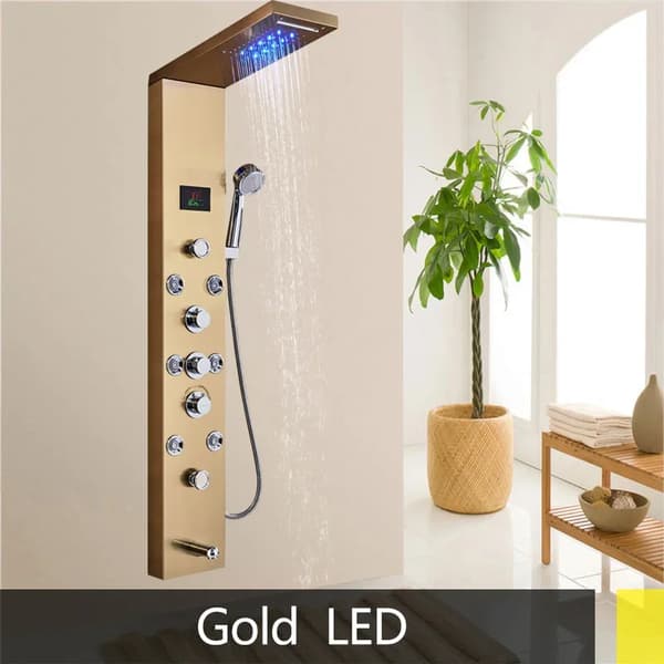 LED Bruserpanel Vandhane, Keramisk Ventilkern, Triple Håndtag Kontrol,guld-F-8009