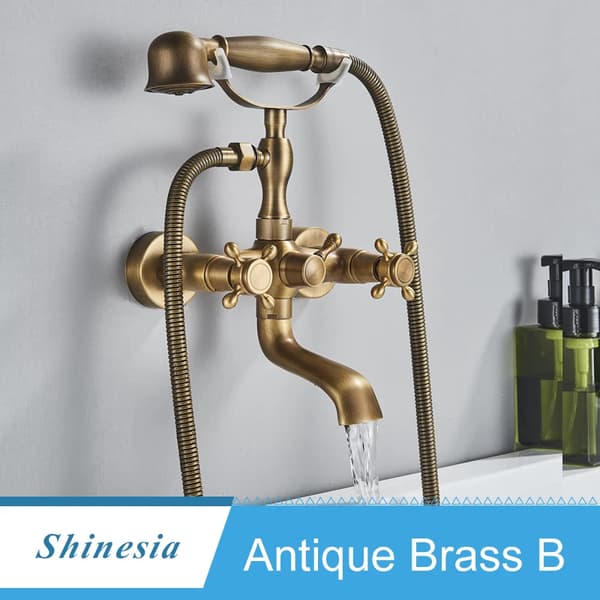 Antik Brass Kylpyammeen Suihkusekoitin, Kaksoiskahvaohjaus, Säädettävä Asennus,Antiikkimessinki B
