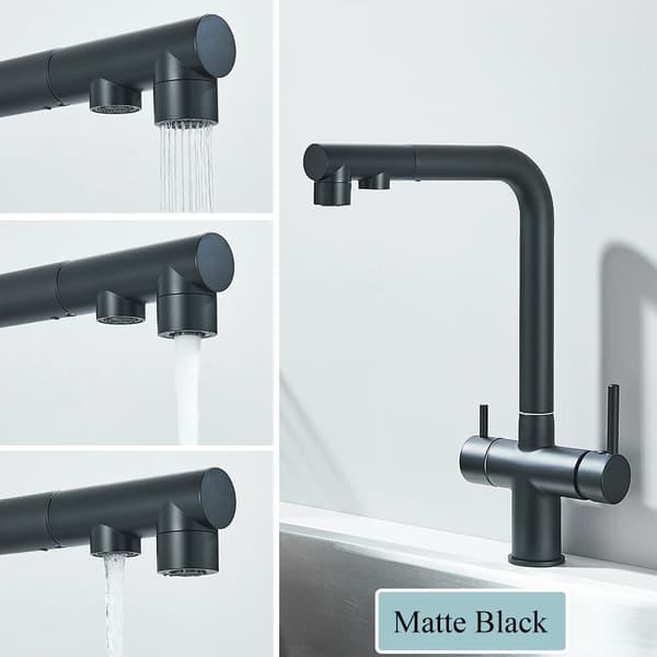 Dobbelt Tud Køkkenarmatur, Koldt og Varmt Vand Muligheder, Nutidigt Messing Design,Matte Black = Mat Sort