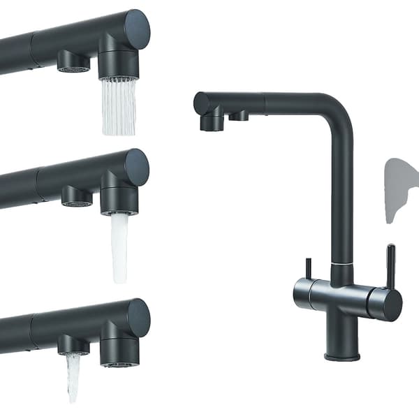Dobbelt Tud Køkkenarmatur, Koldt og Varmt Vand Muligheder, Nutidigt Messing Design,Matte Black = Mat Sort