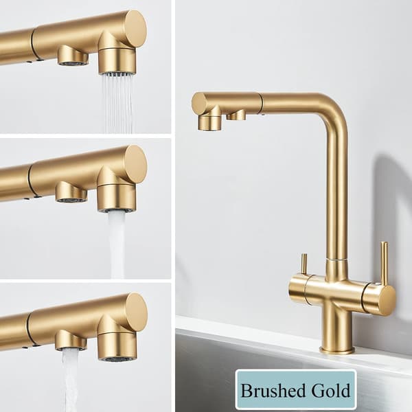Dubbel Spol Kran, Kall- och Varmvatten Alternativ, Modern Messingsdesign,Borstad Guld
