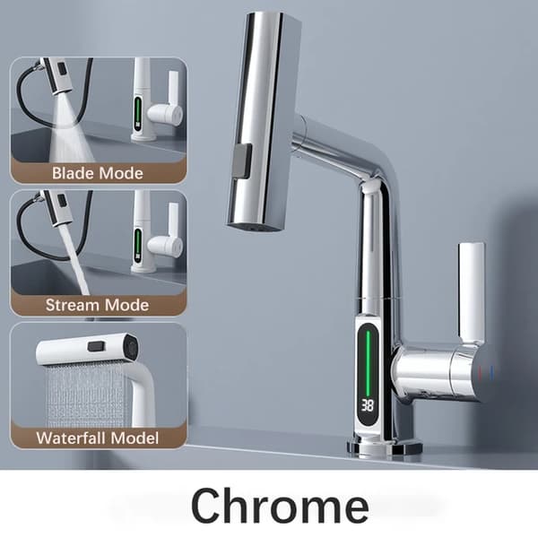 Køkkenarmatur, Intelligent Digital Display, Udtræksfunktion, Chrome
