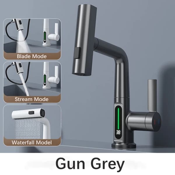 Køkkenarmatur, Intelligent Digital Display, Udtræksfunktion, Gun Grey