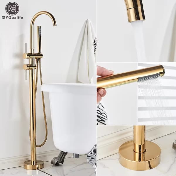 Badekararmatur, Håndbruser, Keramisk Ventil, Enkelt Håndtag,Guld
