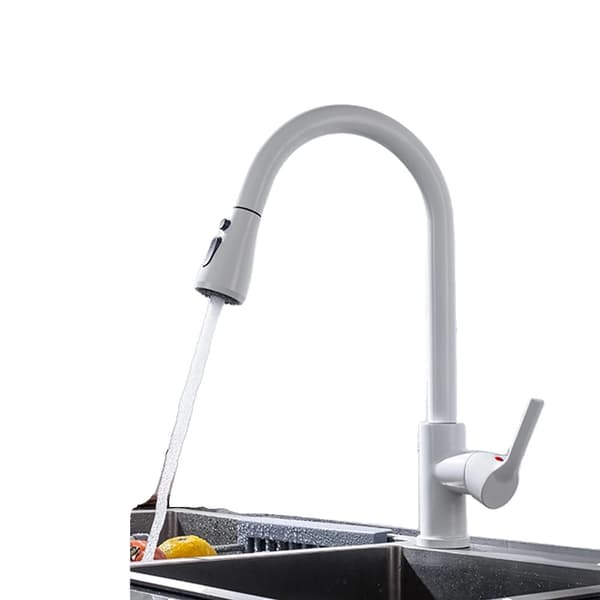 Köksblandare, Rostfritt stål, Dubbelhandtag, Utdragbar spraymunstycke,CF04043WHWM Vit
