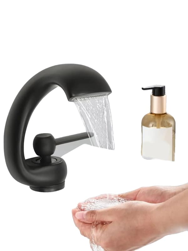Vandfaldsarmatur, Moderne Design, Enkelt Håndtag Betjening, Bordmonteret,sort