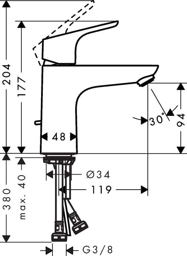 Hansgrohe 100 Focus pesuallashana, yksiote, DN15 kromi 31607000