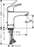 Pikkukuva 2 / 3: Hansgrohe 100 Focus pesuallashana, yksiote, DN15 kromi 31607000