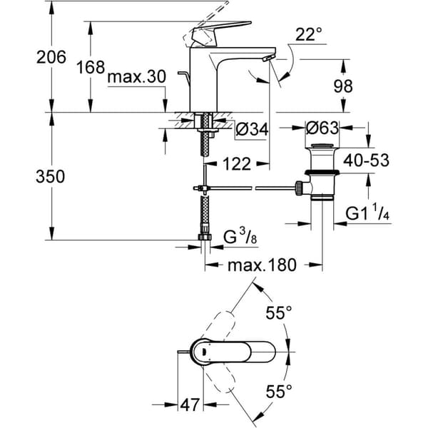 Grohe Eurosmart Cosmopolitan håndvaskarmatur med prop