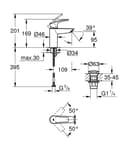 Miniatyrbillede 2 af 3: Grohe Eurosmart etgrebs håndvaskarmatur, størrelse S, krom, flowbegrænser 5,7 l/min., keramisk patron 28 mm, push-open prop,
