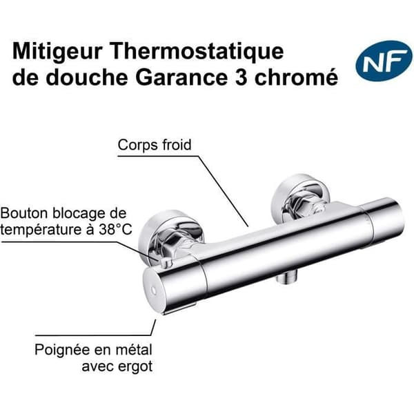 Termostatblandare för dusch - EDOUARD ROUSSEAU - Garance 3 - Kallkropp - Lämplig för all varmvattenproduktion - Krom