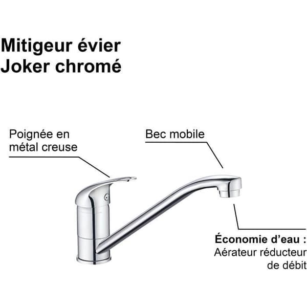 Köksblandare - Krom - Flödesreducering - Svängbar pip - JOCKER - EDOUARD ROUSSEAU