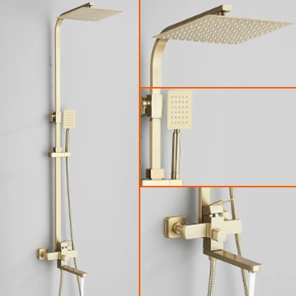 Bruserarmatur, Vandfaldsfunktion, Nem temperaturkontrol,Børstet Guld 25CM