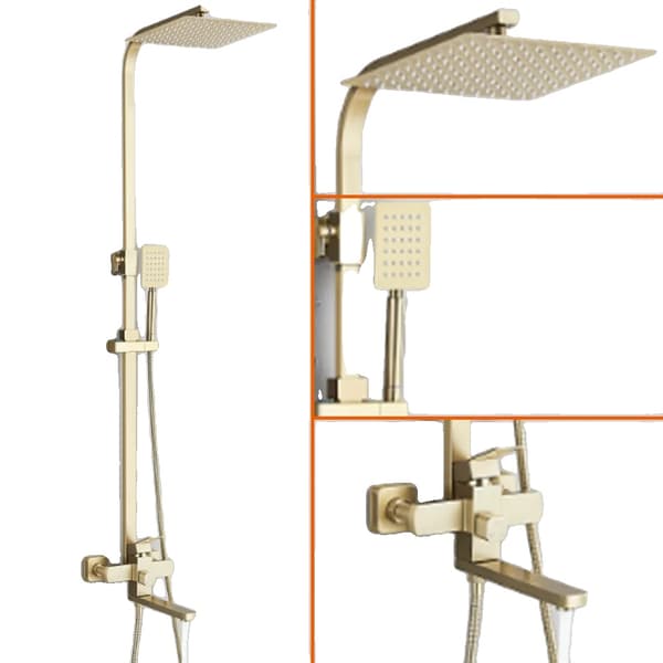 Bruserarmatur, Vandfaldsfunktion, Nem temperaturkontrol,Børstet Guld 25CM