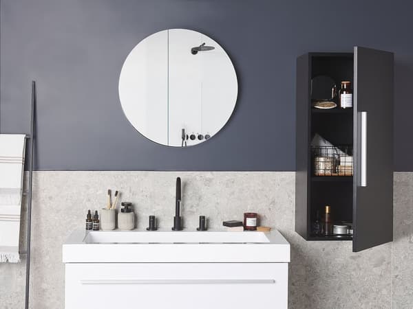 Seinäkaappi musta 40 x 88 x 35 cm MDF-levy 3 hyllyä alumiini