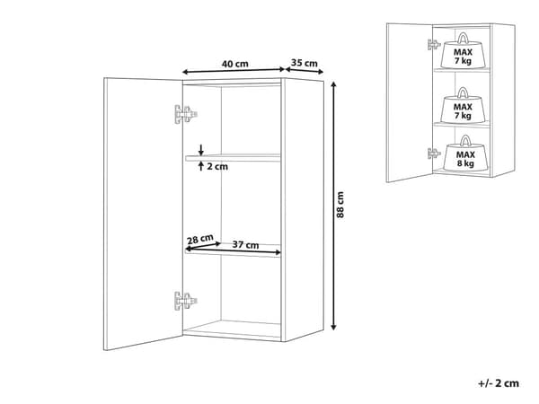 Seinäkaappi harmaa 40 x 88 x 35 cm MDF-levy 3 hyllyä alumiini