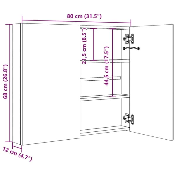 vidaXL LED kylpyhuoneen peilikaappi 80x12,2x68 cm