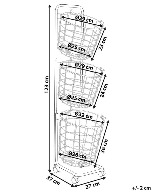 3-lags trådkurv stativ hvid pulverlakeret metal 123 x 37 x 27 cm med hjul Håndtag badeværelse Opbevaring Tilbehør til håndklæder