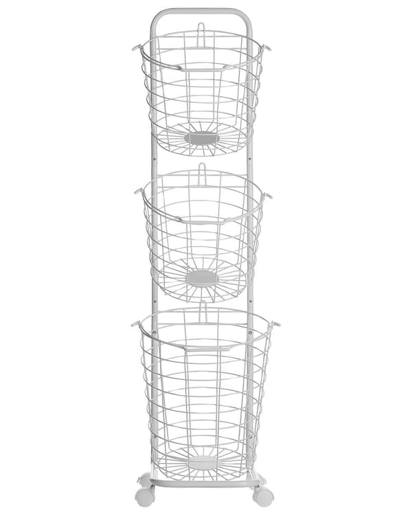 3-lags trådkurv stativ hvid pulverlakeret metal 123 x 37 x 27 cm med hjul Håndtag badeværelse Opbevaring Tilbehør til håndklæder