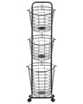 Miniatyrbillede 1 af 7: 3-lags trådkurv stativ sort pulverlakeret metal 123 x 37 x 27 cm med hjul Håndtag badeværelse Opbevaring Tilbehør til håndklæder