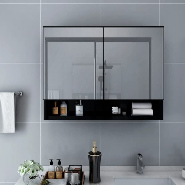vidaXL LED kylpyhuoneen peilikaappi musta 80x15x60 cm MDF