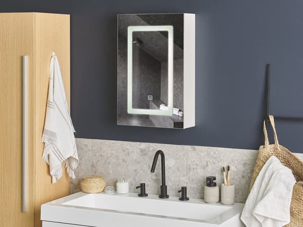 Peilikaappi valkoinen 40 x 60 cm peiliovi suorakulmainen LED-valot moderni tyyli