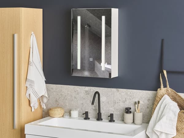 Peilikaappi valkoinen 40 x 60 cm peiliovet suorakulmainen LED-valot moderni tyyli