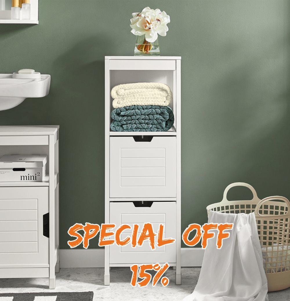 SoBuy, Skåp med 2 lådor, Badhylla, vit, FRG127-W