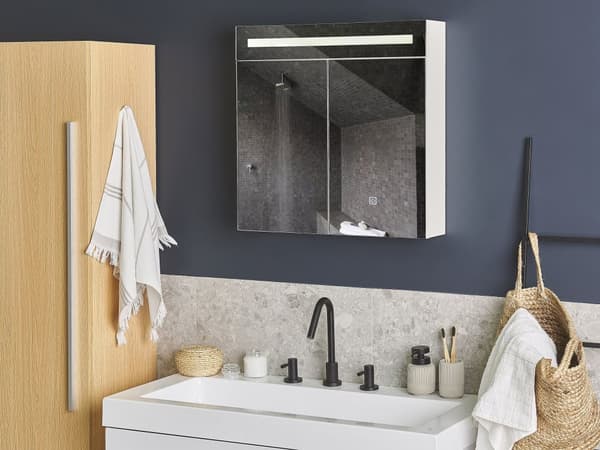 Badeværelseskab med Spejl med LED Hvid 60 x 60 cm Moderne Stil