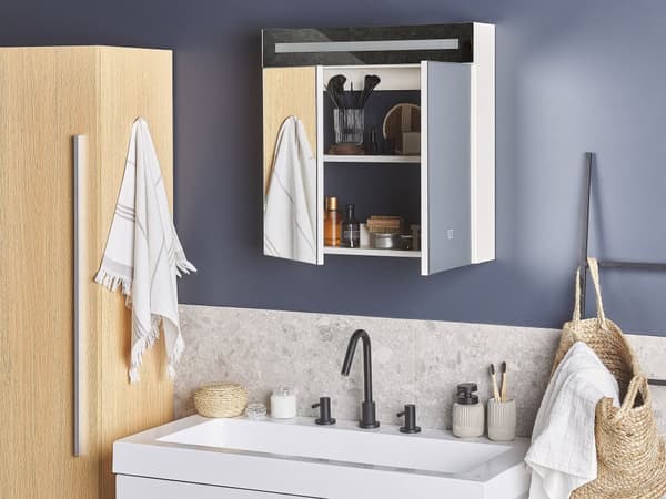 Badeværelseskab med Spejl med LED Hvid 60 x 60 cm Moderne Stil