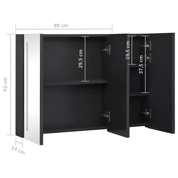 vidaXL badeværelsesskab med spejl + LED-lys 89x14x62 cm