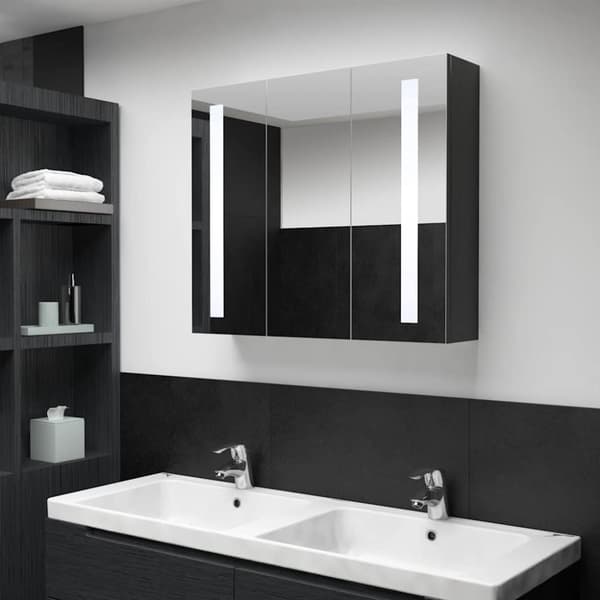 vidaXL badeværelsesskab med spejl + LED-lys 89x14x62 cm