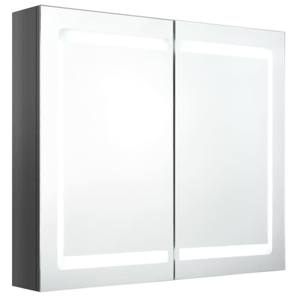 vidaXL badeværelsesskab med spejl + LED-lys 80x12x68 cm skinnende grå