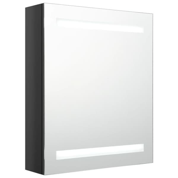 vidaXL badeværelsesskab med spejl + LED-lys 50x14x60 cm blank sort