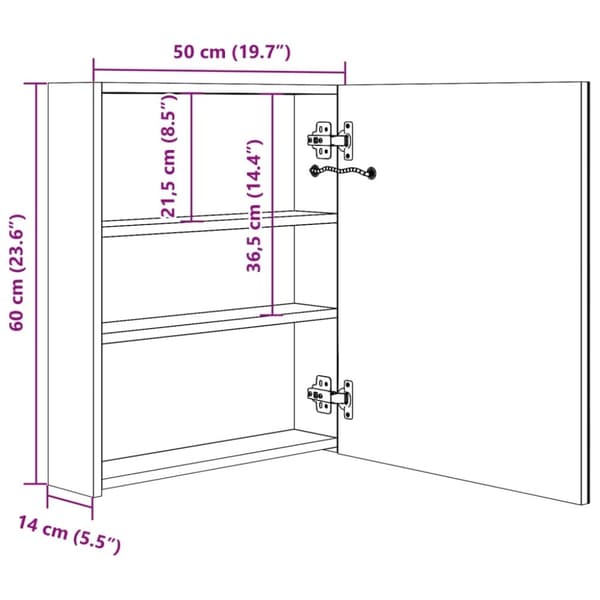 vidaXL Spegelskåp med LED blank svart 50x14x60 cm