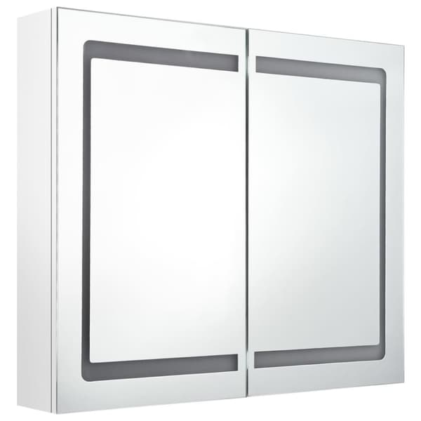 vidaXL badeværelsesskab med spejl + LED-lys 80x12x68 cm skinnende hvid