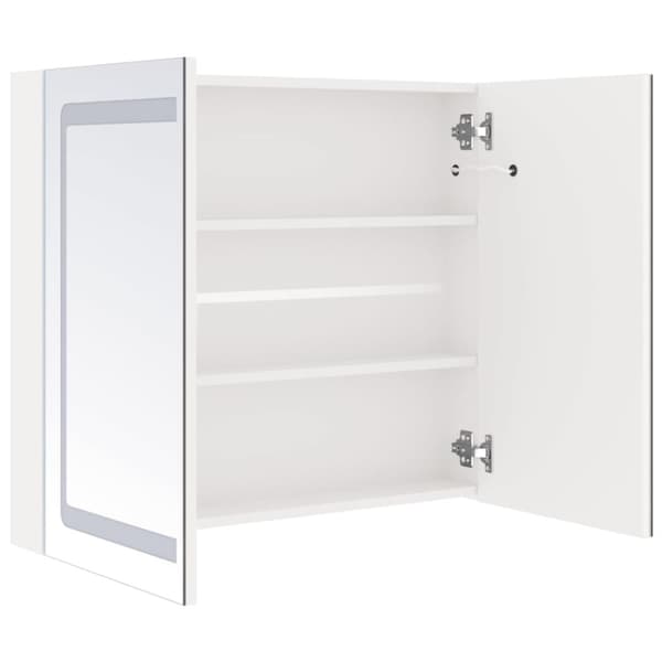 vidaXL badeværelsesskab med spejl + LED-lys 80x12x68 cm skinnende hvid