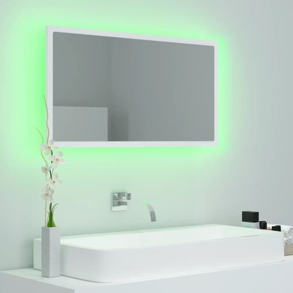 vidaXL badeværelsesspejl med LED-lys 80x8,5x37 cm akryl hvid