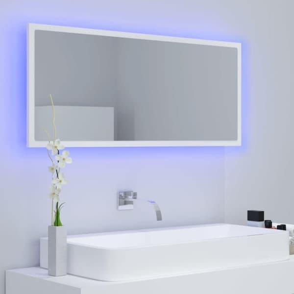 vidaXL Badrumsspegel med LED vit 100x8,5x37 cm spånskiva