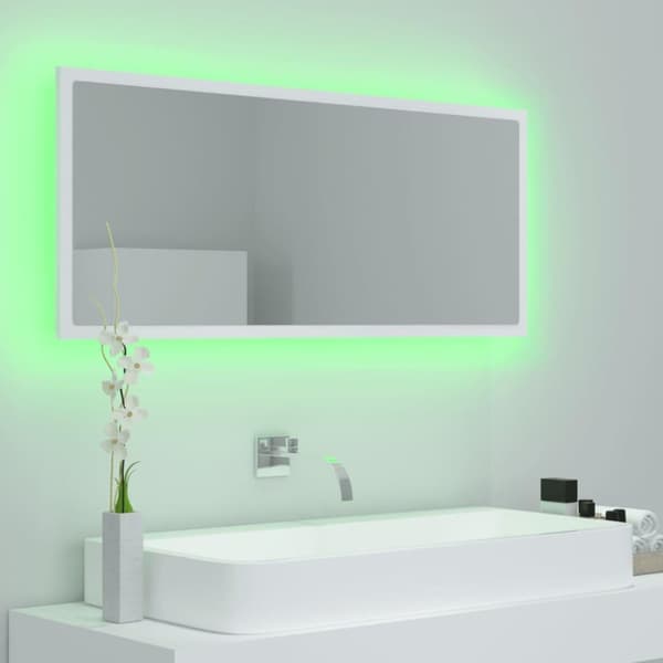 vidaXL Badrumsspegel med LED vit 100x8,5x37 cm spånskiva