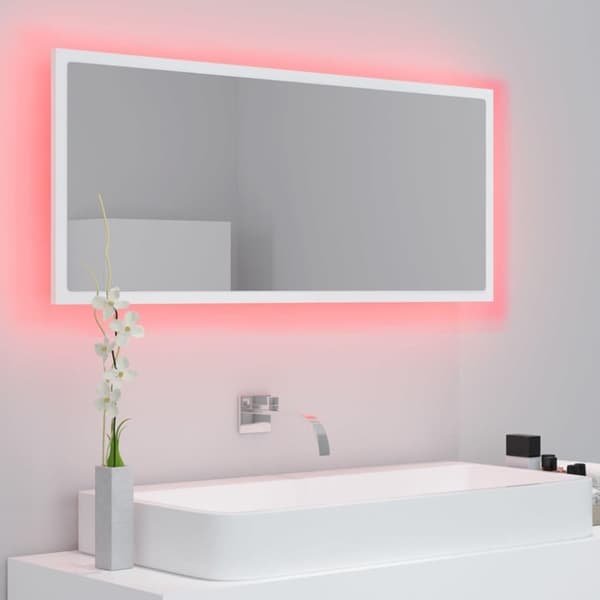 vidaXL Badrumsspegel med LED vit 100x8,5x37 cm spånskiva
