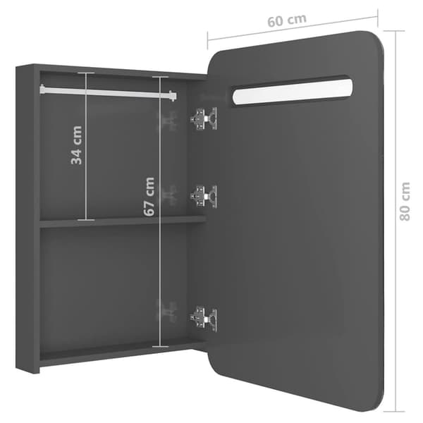 vidaXL badeværelsesskab med spejl + LED-lys 60x11x80 cm blank grå