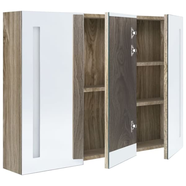 vidaXL LED-speilskap til bad 89x14x62 cm eik