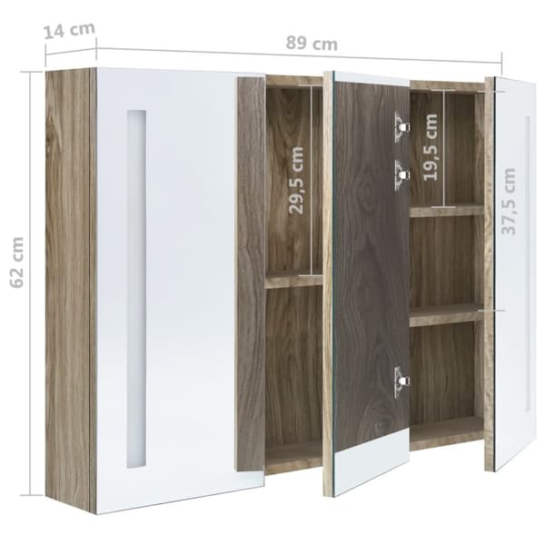 vidaXL LED-speilskap til bad 89x14x62 cm eik