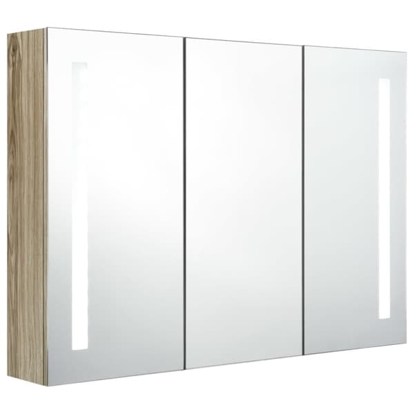 vidaXL LED-speilskap til bad 89x14x62 cm eik