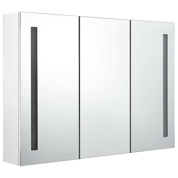 vidaXL Spegelskåp med LED 89x14x62 cm glänsande vit