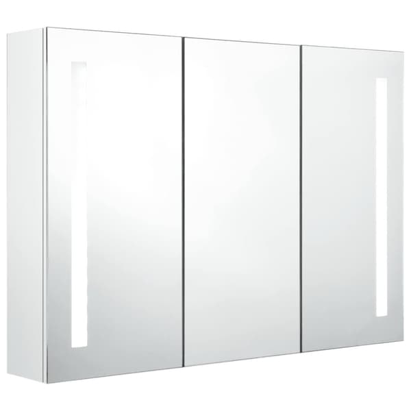 vidaXL Spegelskåp med LED 89x14x62 cm glänsande vit
