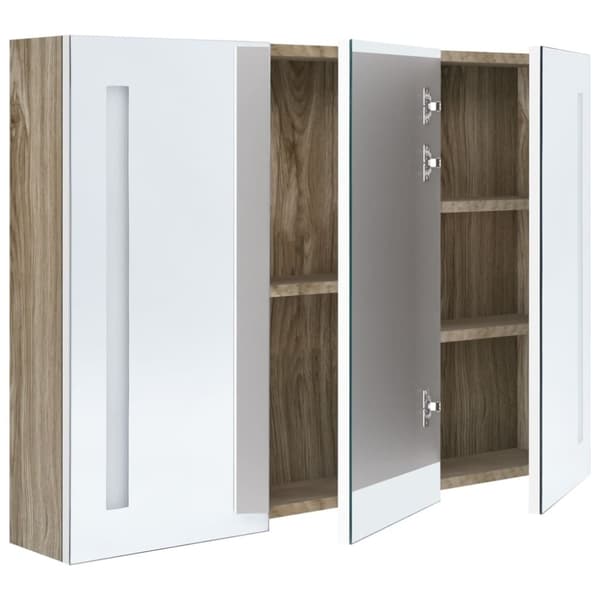 vidaXL LED-speilskap til bad 89x14x62 cm hvit og eik