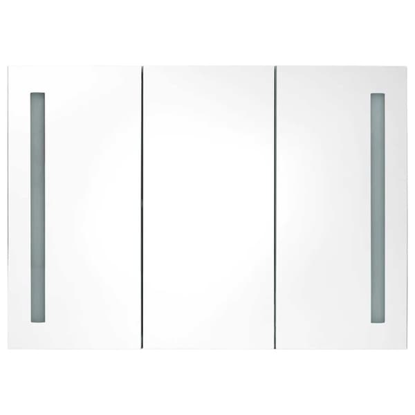 vidaXL badeværelsesskab med spejl + LED-lys 89x14x62 cm skinnende hvid